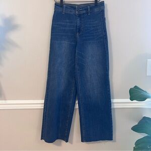 Oat New York Women’s High-Rise Wide Leg Jeans Size 4/27 Blue Raw Hem